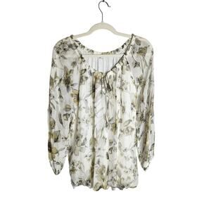 Rosemarine Silk Floral peasant blouse sz L lined flowy romantic cottagecore